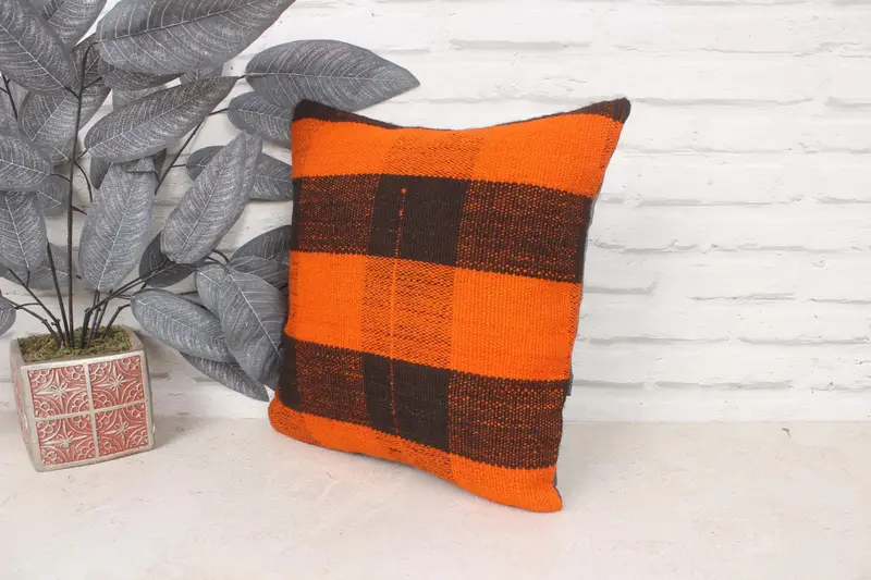 14x14 cojín de naranja, almohada de regalo, almohada de kilim vintage, cubierta de almohada, almohada turca, funda de almohada de la esquina turca, cubierta de cojín de silla - 4