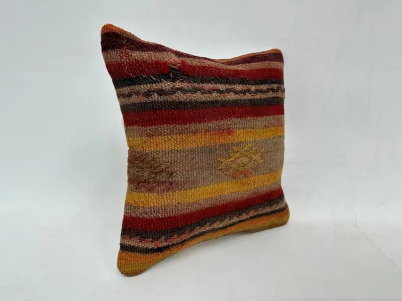 12x12 Yellow Pillow Cover, Kilim Pillow, Cushion Cover, Antique Pillows, Christmas Pillow Cover, Customized Pillow Case, Handmade Kilim Cushion - 3