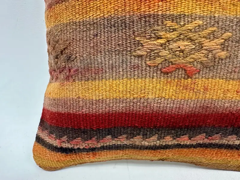 12x12 Yellow Pillow Cover, Kilim Pillow, Cushion Cover, Antique Pillows, Christmas Pillow Cover, Customized Pillow Case, Handmade Kilim Cushion - 2