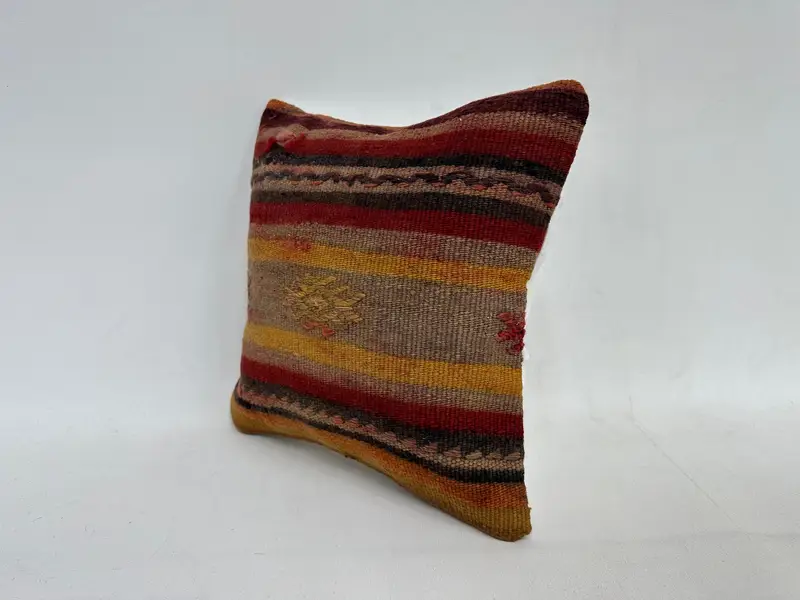 12x12 Yellow Pillow Cover, Kilim Pillow, Cushion Cover, Antique Pillows, Christmas Pillow Cover, Customized Pillow Case, Handmade Kilim Cushion - 4