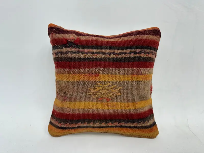 12x12 Yellow Pillow Cover, Kilim Pillow, Cushion Cover, Antique Pillows, Christmas Pillow Cover, Customized Pillow Case, Handmade Kilim Cushion - 1