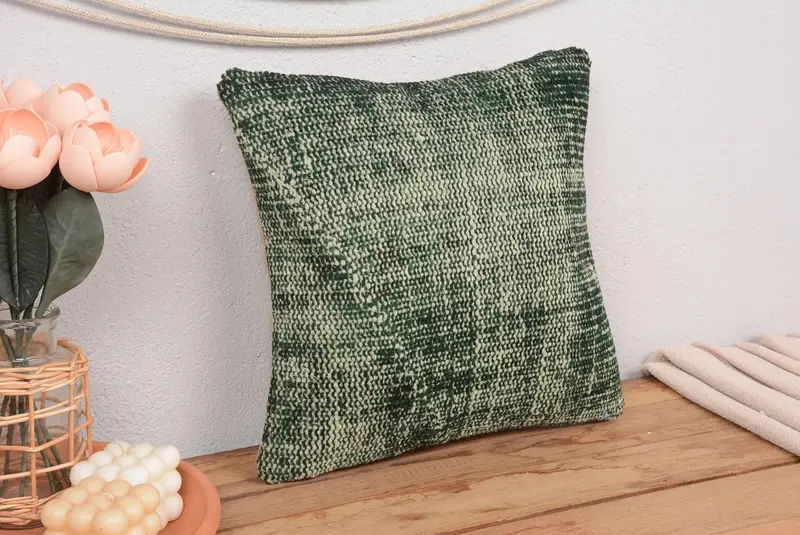 Handgefertigtes südwestliches grünes Wurfkissen, Vintage besticktes Kissen