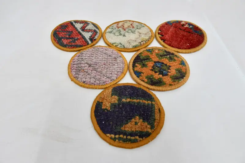 Red and Bronze Woven Coaster Set, Durable and Stylish Rug Coasters