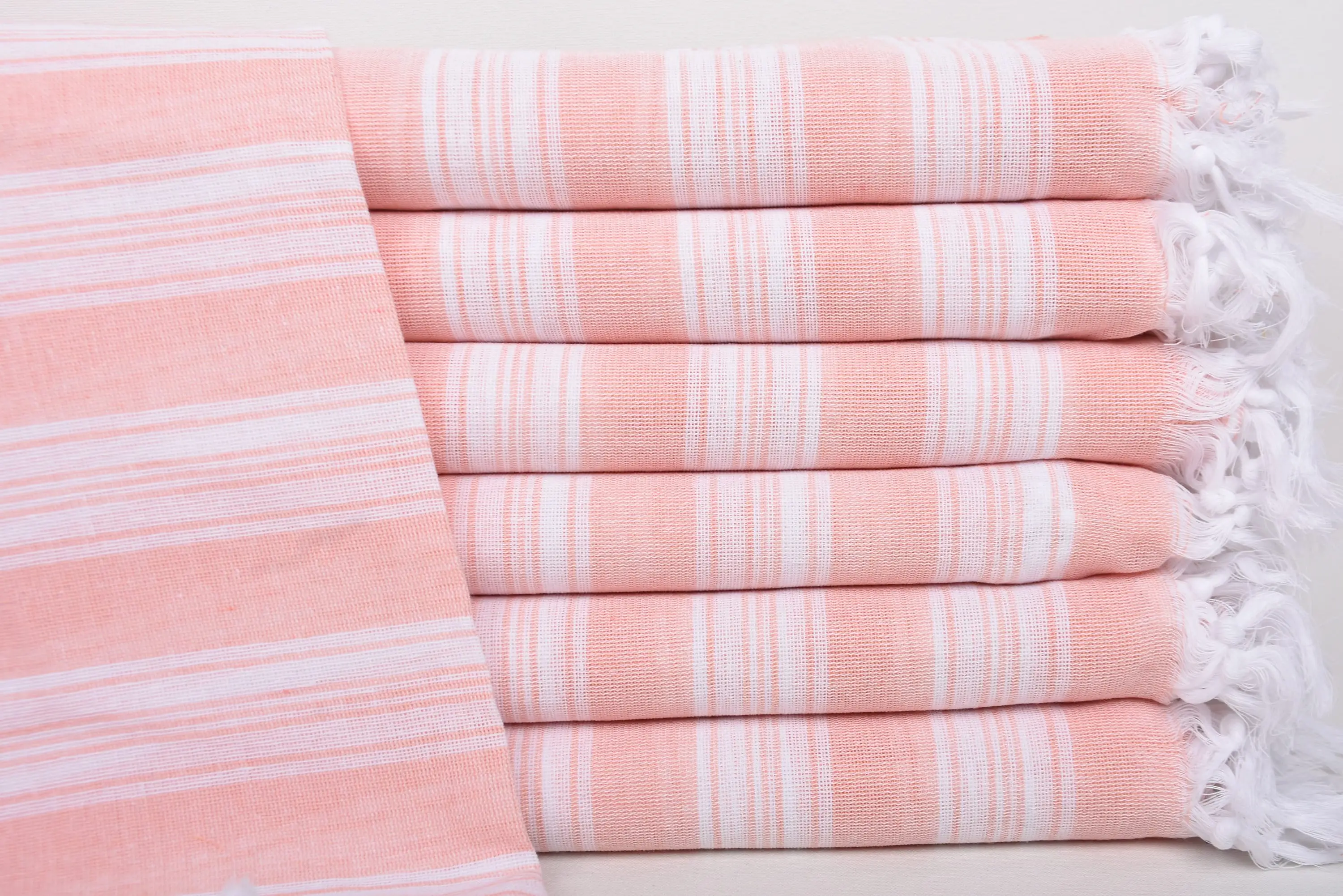 Beach Towel, Monogrammed Turkish Cotton Coral Stripes, 70x40 Inches - 1