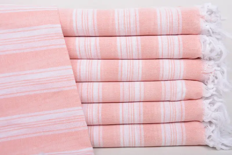 Beach Towel, Monogrammed Turkish Cotton Coral Stripes, 70x40 Inches