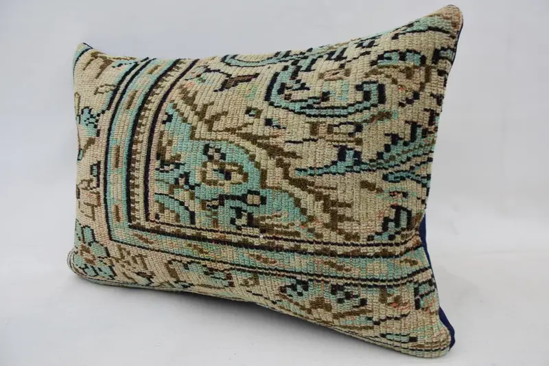 Handmade Kilim Cushion, Office Chair Cushion Case, Cushion Case, Kilim Cushion Sham, Antique Pillows, Art Deco Cushion, 16x24 Beige Pillow Sham - 3