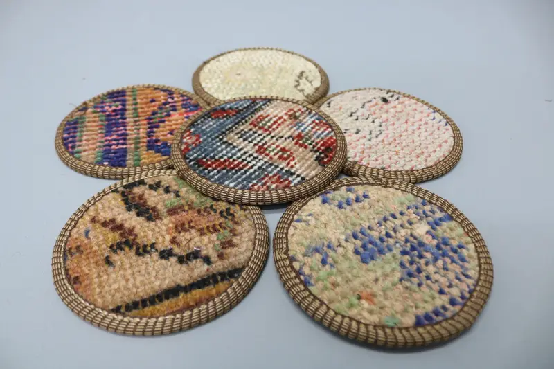 ブルーとオレンジのキリムコースター、ユニークなボヘミアンホームデコレーションコースター