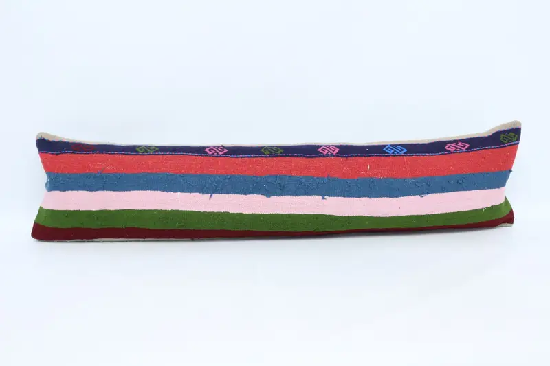 Pillow Case, Pillow for Couch, Wool Kilim Pillow Pillow Cover, Vintage Kilim Pillow, 12x48 Blue Cushion Cover, Handmade Kilim Cushion - 1