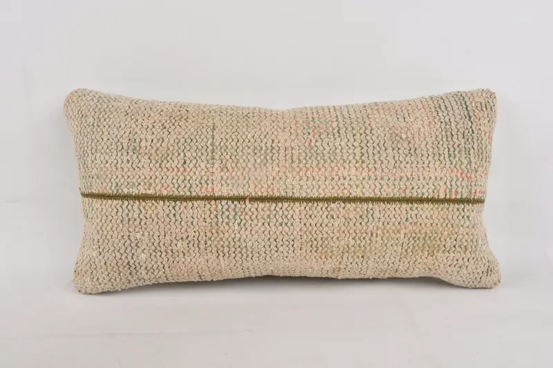 Turkish Kilim Pillow, Christmas Pillow Cover, Pillow for Sofa, 12x24 Beige Cushion Cover, Kilim Pillow, Cushion, Anatolian Pillow - 1