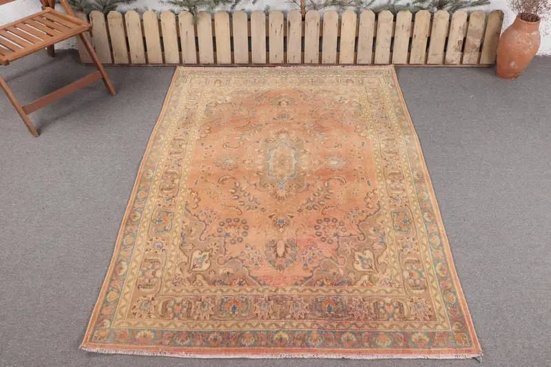 El Yapımı Halı, 4,5x6,1 ft Turuncu Çiçekli ve Paisley