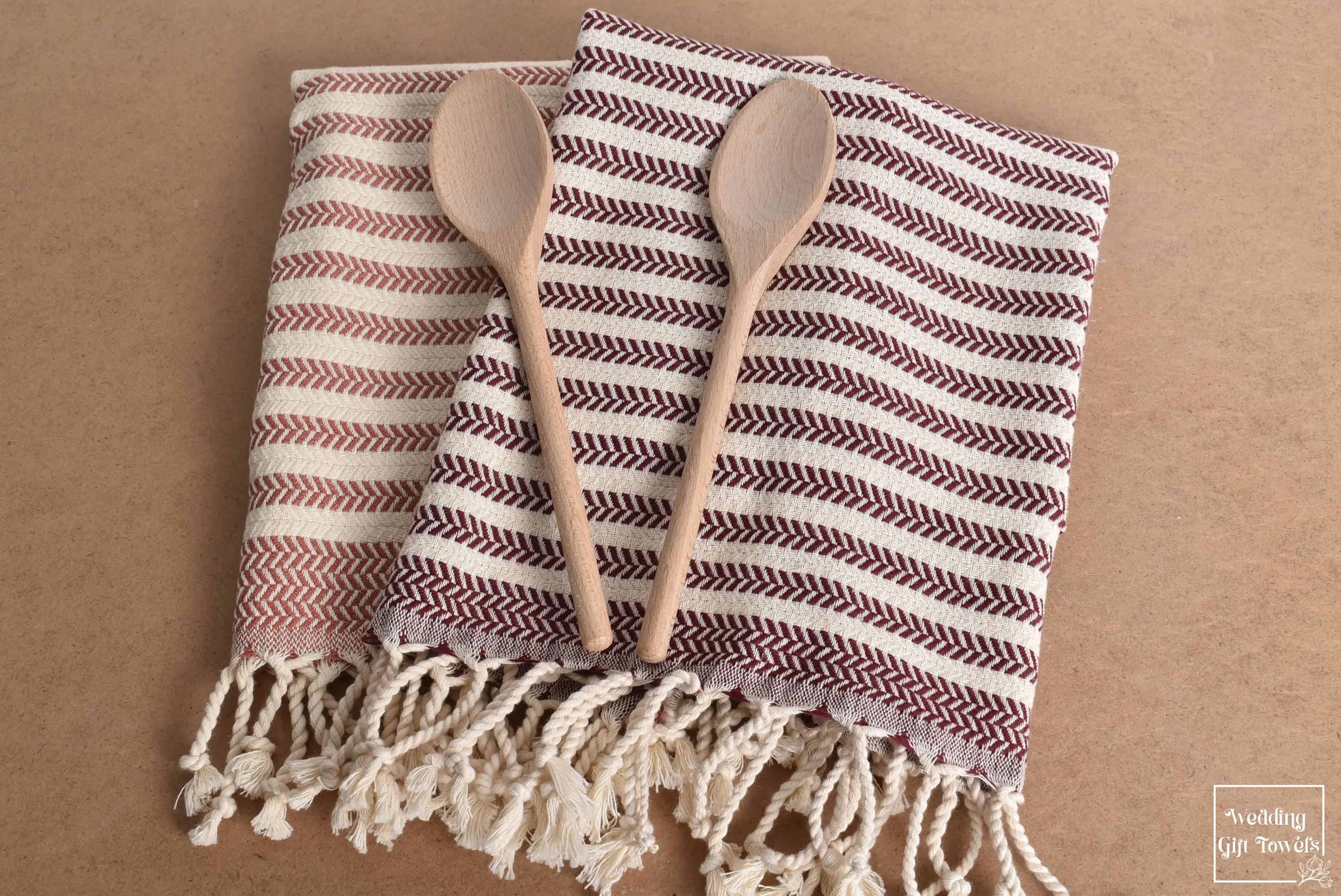 Cotton Hand Towel Chevron Pattern Beige 40x18 Inches - 1