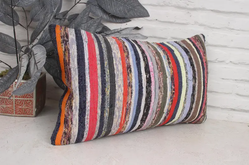 Pillow for Sofa, Shabby Chic Pillow, Cushion, Living Room Throw Pillow Sham, Handmade Kilim Cushion, Vintage Pillow, 12x20 Red Cushion - 3