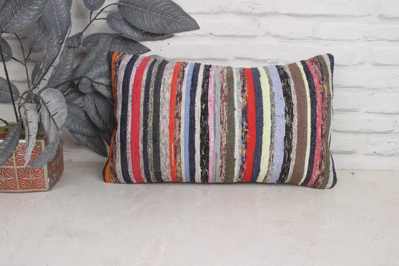 Pillow for Sofa, Shabby Chic Pillow, Cushion, Living Room Throw Pillow Sham, Handmade Kilim Cushion, Vintage Pillow, 12x20 Red Cushion - 1