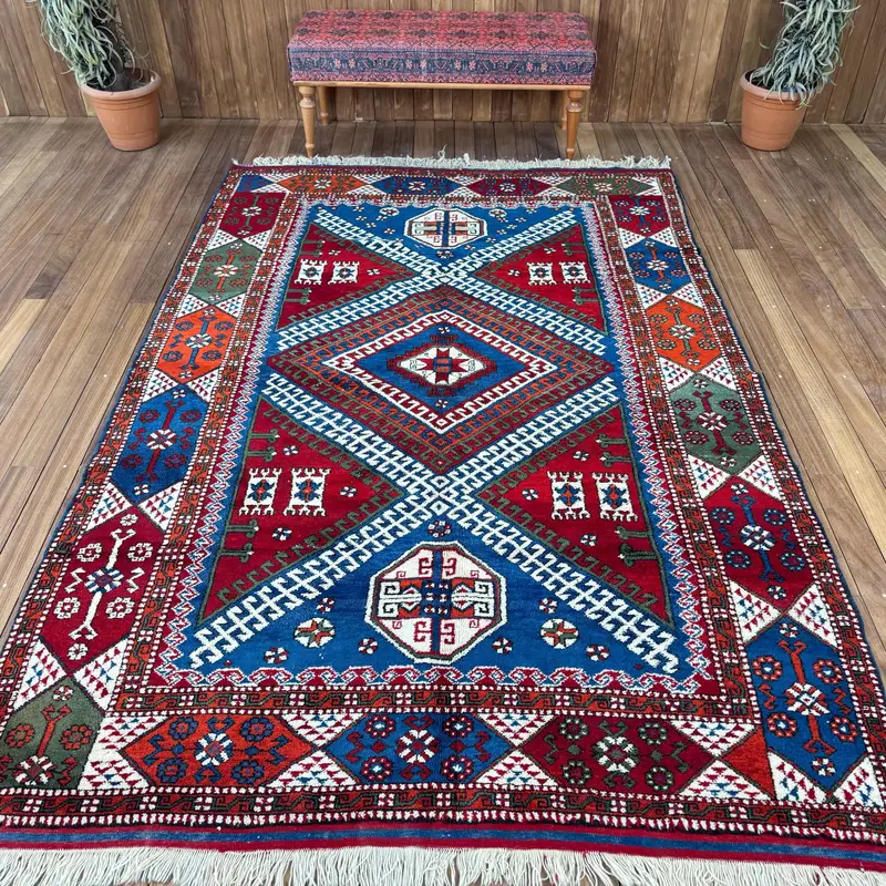5.9x9.2 ft Rug, Large Turkish Rug, Red Oushak Polka dot Rug - 1