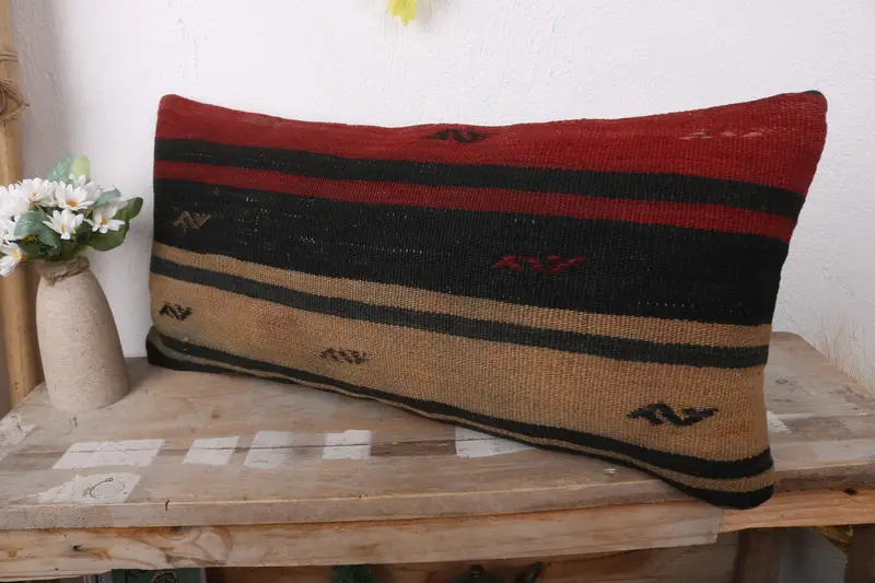 12x24 Brown Pillow Cover, Vintage Pillow, Accent Cushion Cover, Handmade Kilim Cushion, Meditation Pillow Case, Pillow Cover, Kilim Pillow Cover - 4
