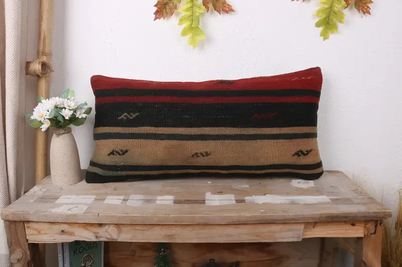 12x24 Brown Pillow Cover, Vintage Pillow, Accent Cushion Cover, Handmade Kilim Cushion, Meditation Pillow Case, Pillow Cover, Kilim Pillow Cover - 1