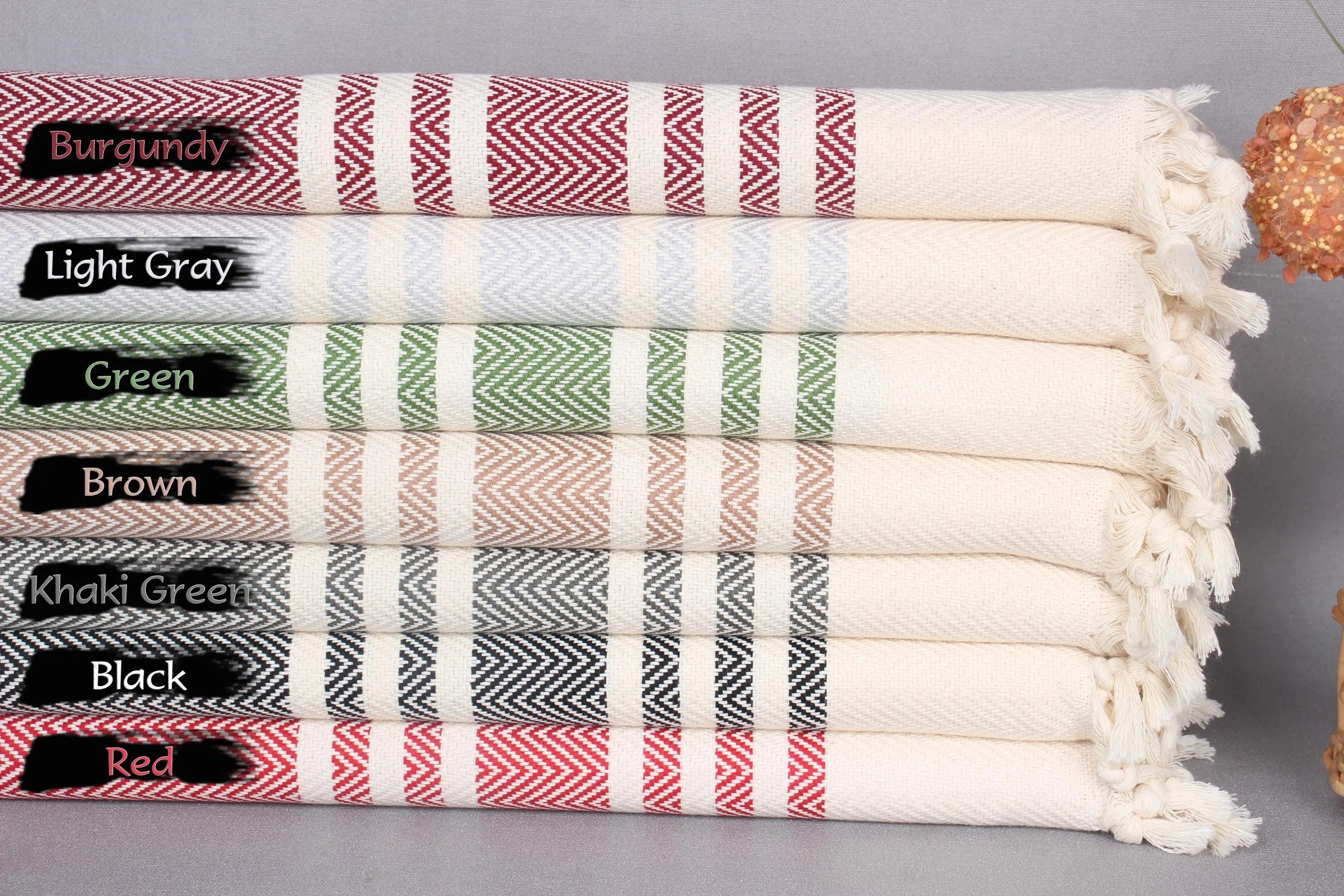 Herringbone Hand Towel Organic Cotton, Beige, 20x36 Inches - 1