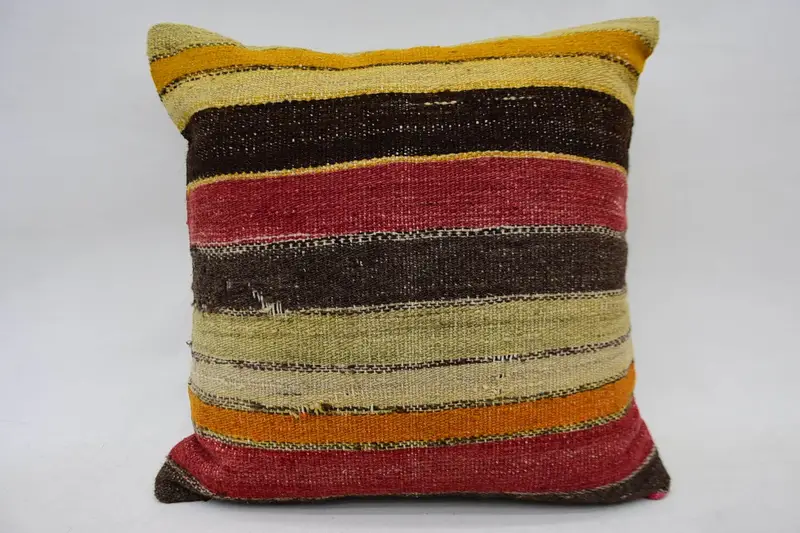 Throw Brown Woven Cushion Cover, Antique Striped 16x16 inch Euro Sham - 1