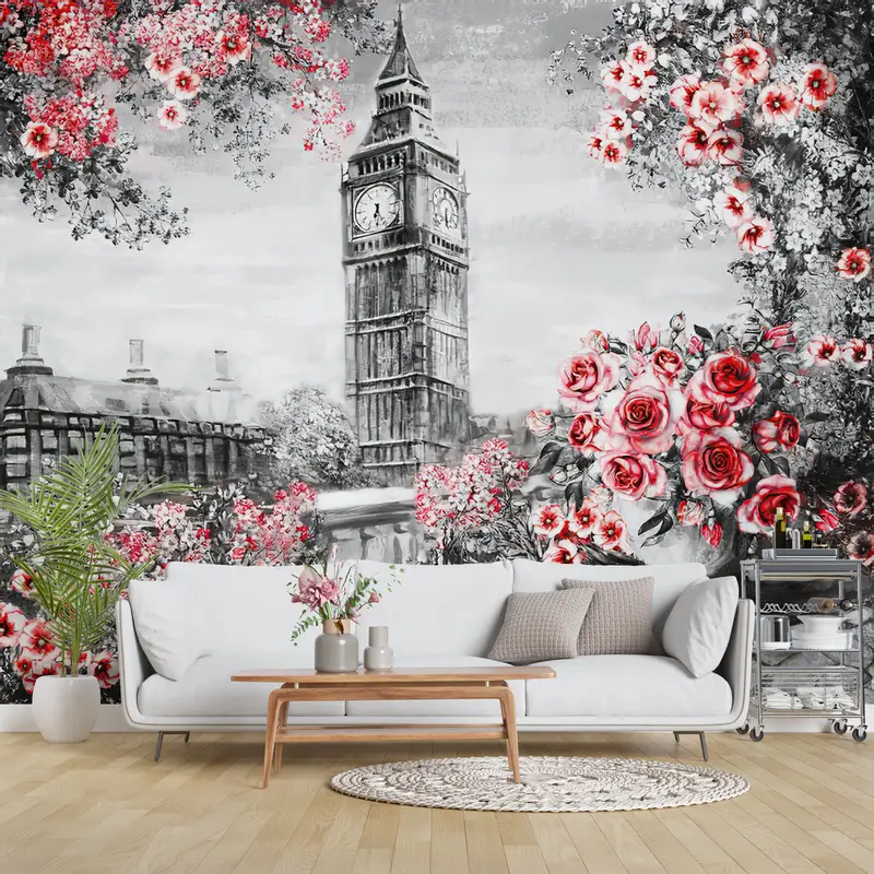 Big Ben Landscape Wall Painting, London Landscape Wall Print, Big Ben Wallpaper, Fink Flower Wall Paper, View Wall Art, - 8