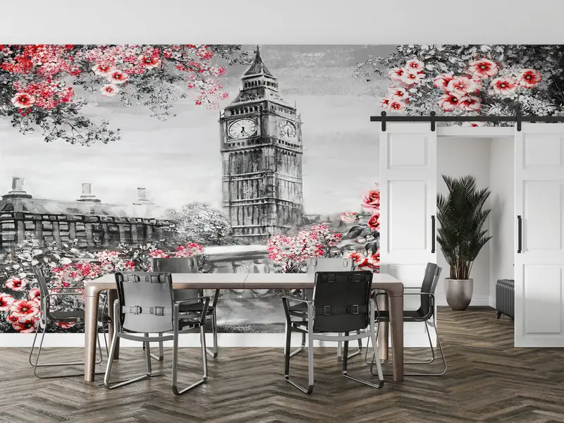 Big Ben Landscape Wall Painting, London Landscape Wall Print, Big Ben Wallpaper, Fink Flower Wall Paper, View Wall Art, - 10