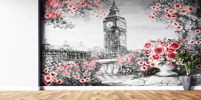 Big Ben Landscape Wall Painting, London Landscape Wall Print, Big Ben Wallpaper, Fink Flower Wall Paper, View Wall Art, - 9