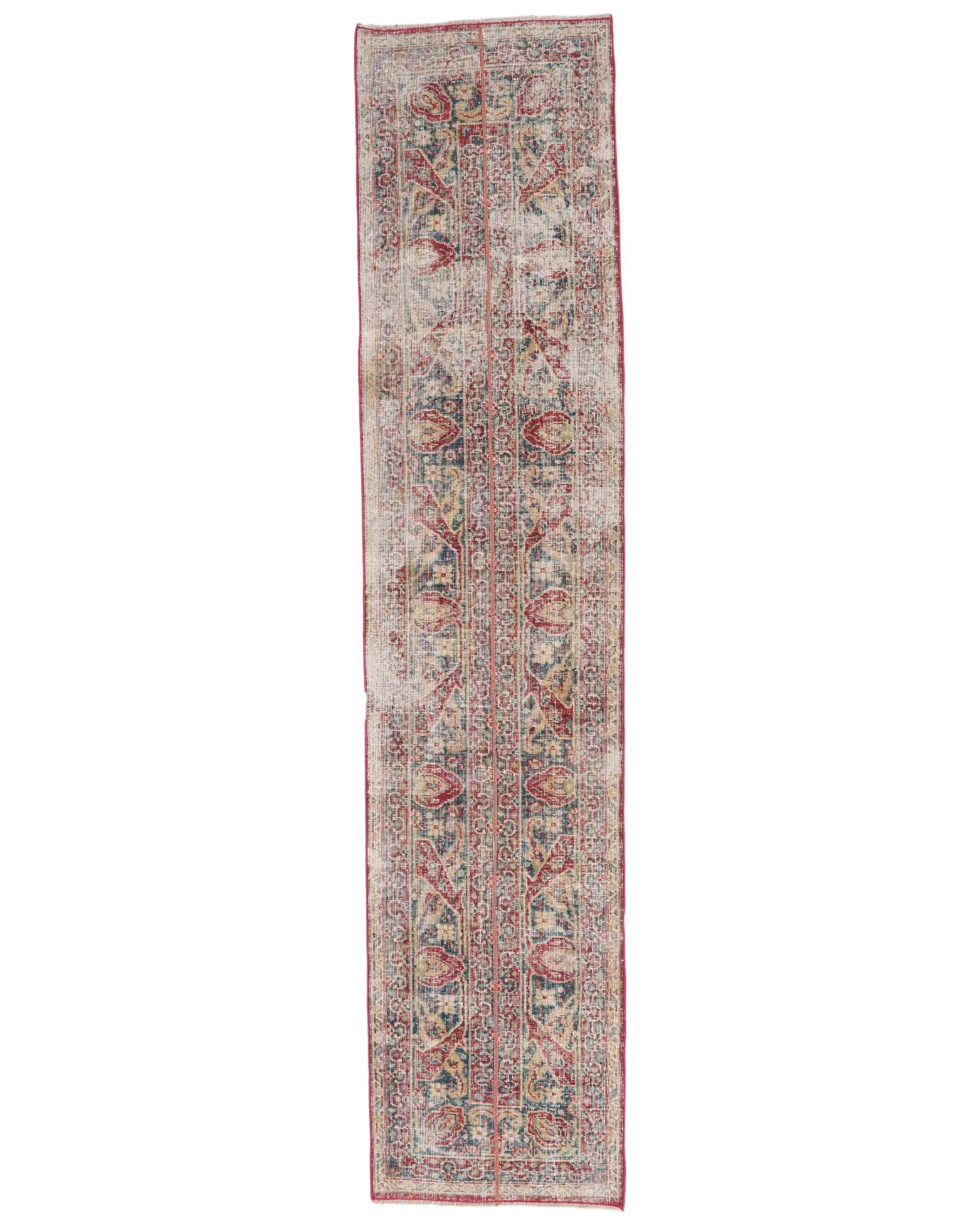 Turkish Vintage Rug 2.1x9.9 ft, Red Runner Floral Wool Rug - 1