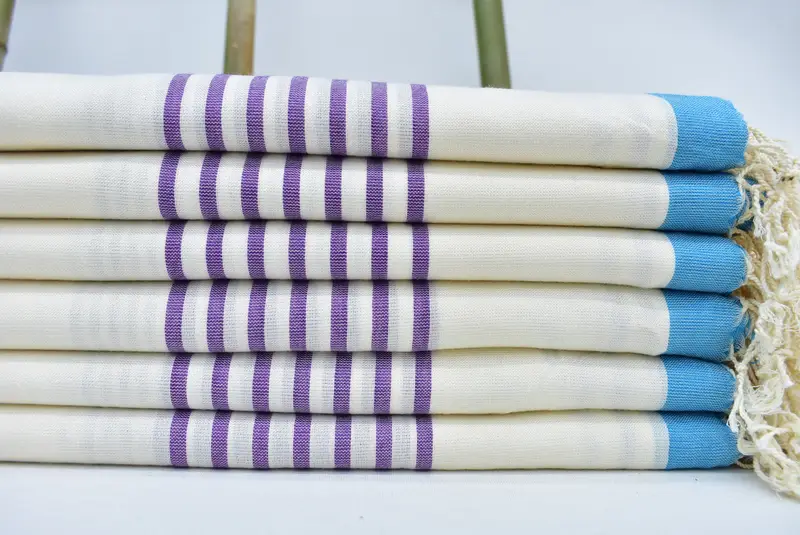 Turkish Towel, Handmade Viscose and Cotton, Lilac, Striped, 76x36 Inches