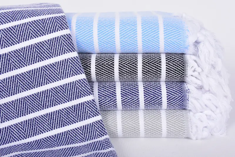 Turkish Bath Towel Navy Striped, 70x40 Inches, Organic Cotton