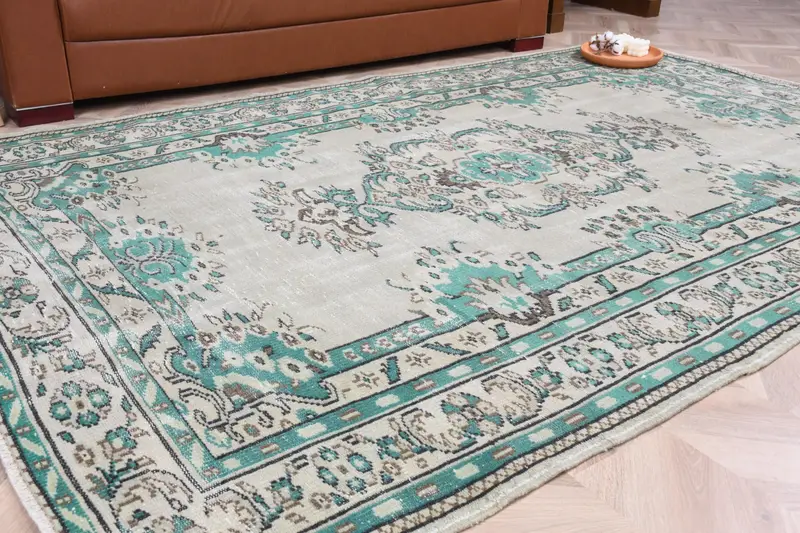 Oushak Rug, 5.8x8.8 ft Turkish Rug, Blue Oriental Rug Wool - 1