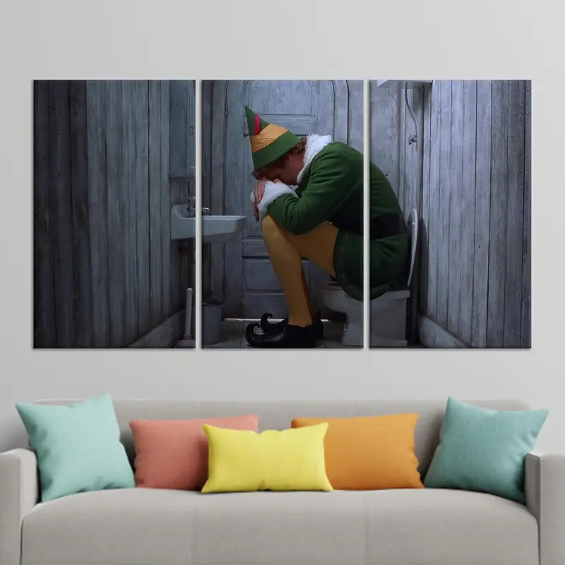 Impresión de lienzo de baño divertido de película navideña de elfo - Decoración vibrante