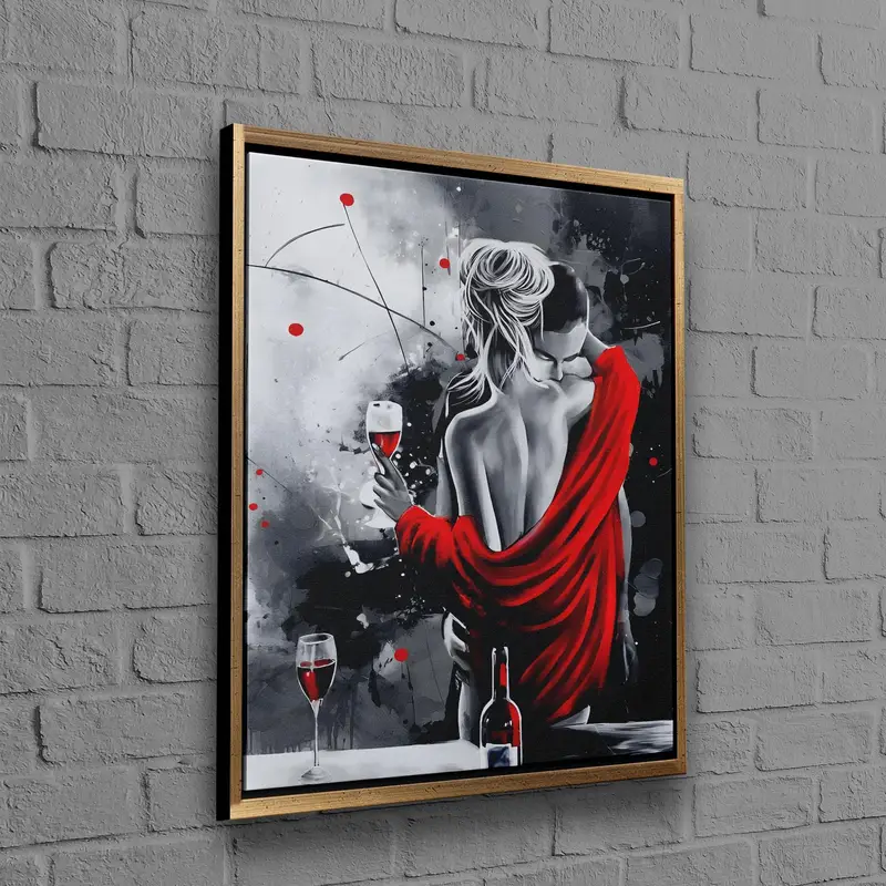 Elegante lienzo rojo: pareja abrazada, regalo perfecto para San Valentín