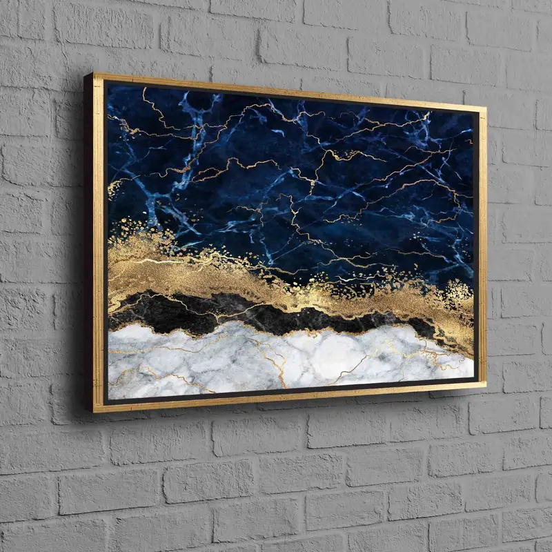 ネイビー ブルー & ゴールドの大理石のコンテンポラリー プリント キャンバス アート