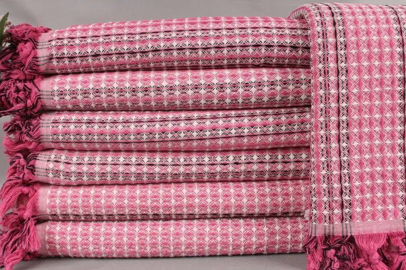 Couch Throw Custom Fuchsia Striped Blanket Beige, 71x95 Inches