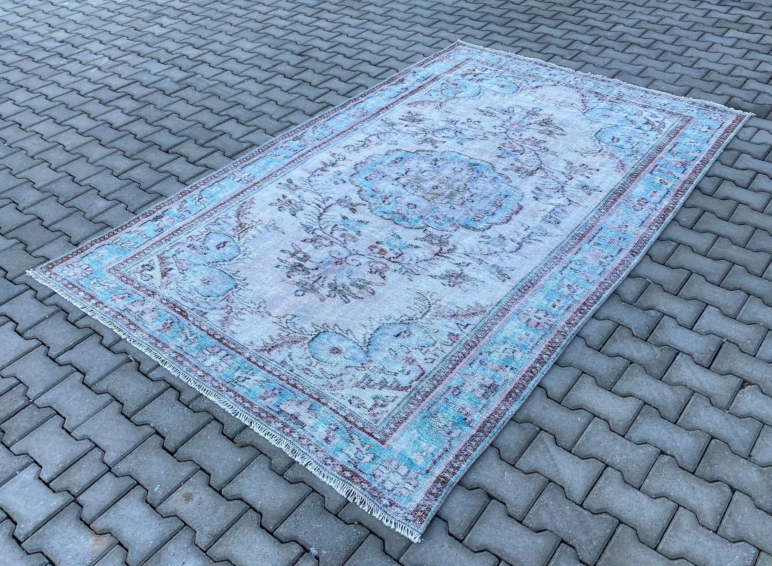 Türk Halısı, Büyük 5.9x9.5 ft Halı, Mavi Çiçekli Halı - 1