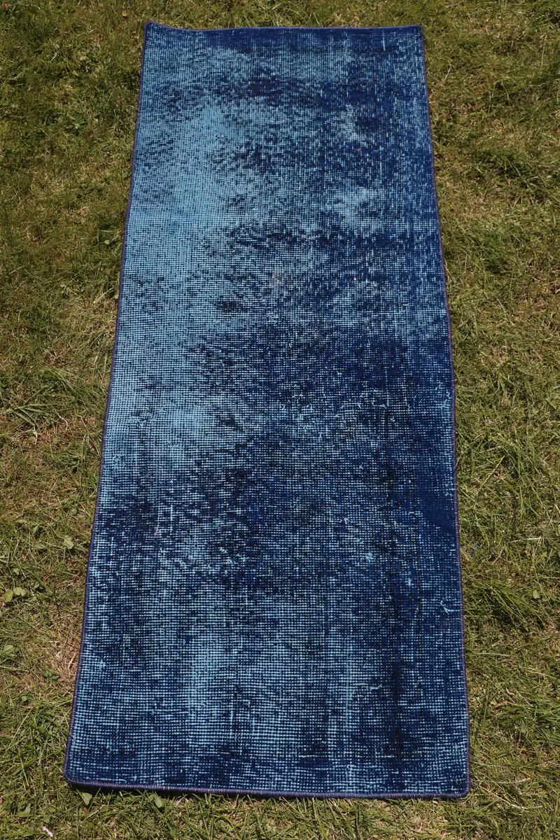 ブルー&ブラックストライプラグ、1.8x4.5フィート幾何学デザイン