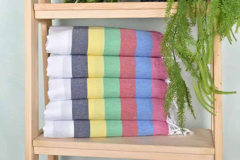 Rainbow Cotton Towel Striped Organic Cotton/Linen, 40x71 Inches