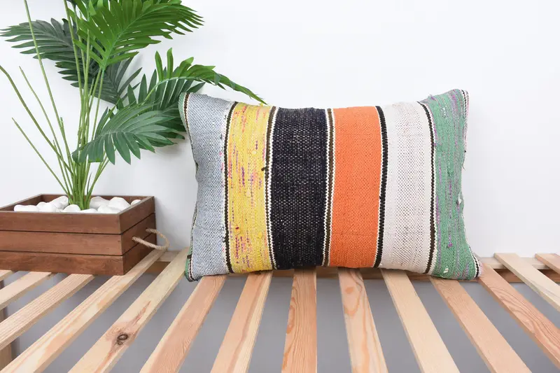 Bench Cushion Cover, Neutral Throw Pillow Sham, Cushion, 16x24 Brown Pillow Case, Car Cushion Case, Kilim Pillow, Vintage Pillow, Home Decor Pillow - 1