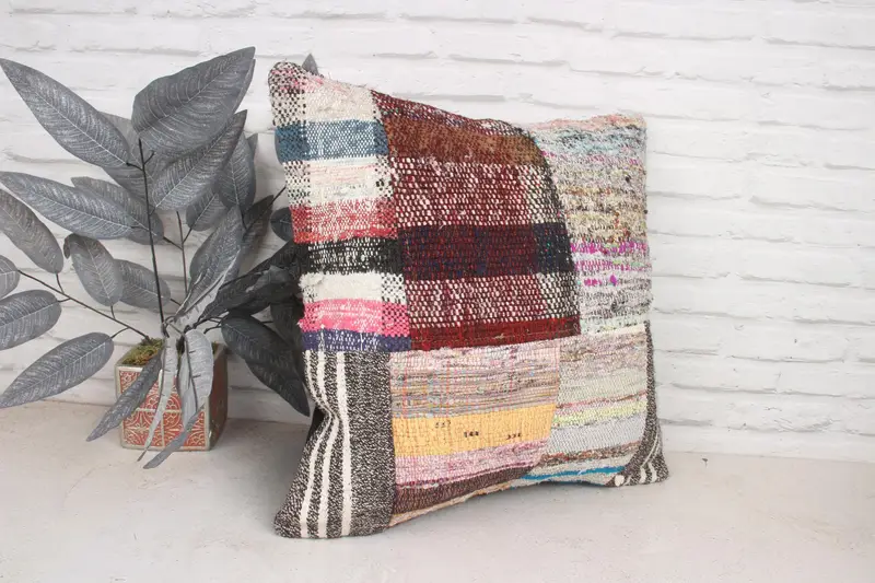 Ethnical Kilim Rug Pillow, Vintage Kilim Pillow, 20x20 Brown Cushion Cover, Throw Kilim Pillow, Bolster Cushion Cover, Pillow, Neutral Pillow Sham - 3