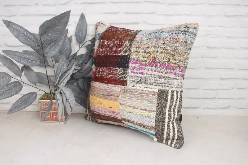 Ethnical Kilim Rug Pillow, Vintage Kilim Pillow, 20x20 Brown Cushion Cover, Throw Kilim Pillow, Bolster Cushion Cover, Pillow, Neutral Pillow Sham - 4