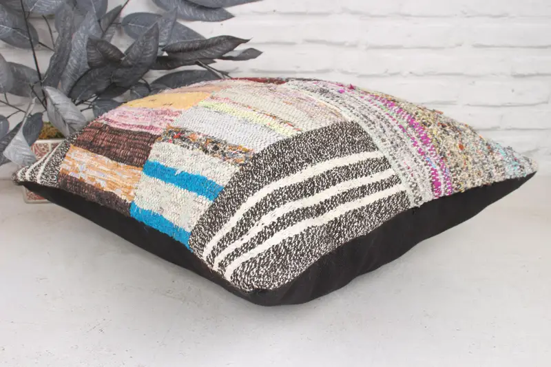 Ethnical Kilim Rug Pillow, Vintage Kilim Pillow, 20x20 Brown Cushion Cover, Throw Kilim Pillow, Bolster Cushion Cover, Pillow, Neutral Pillow Sham - 6