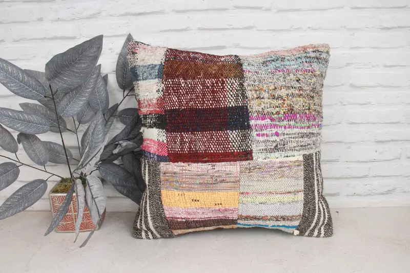 Ethnical Kilim Rug Pillow, Vintage Kilim Pillow, 20x20 Brown Cushion Cover, Throw Kilim Pillow, Bolster Cushion Cover, Pillow, Neutral Pillow Sham - 1