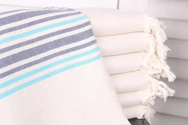 Handmade Custom Beach Towel, Turquoise-Navy Linen, 40x71 Inches