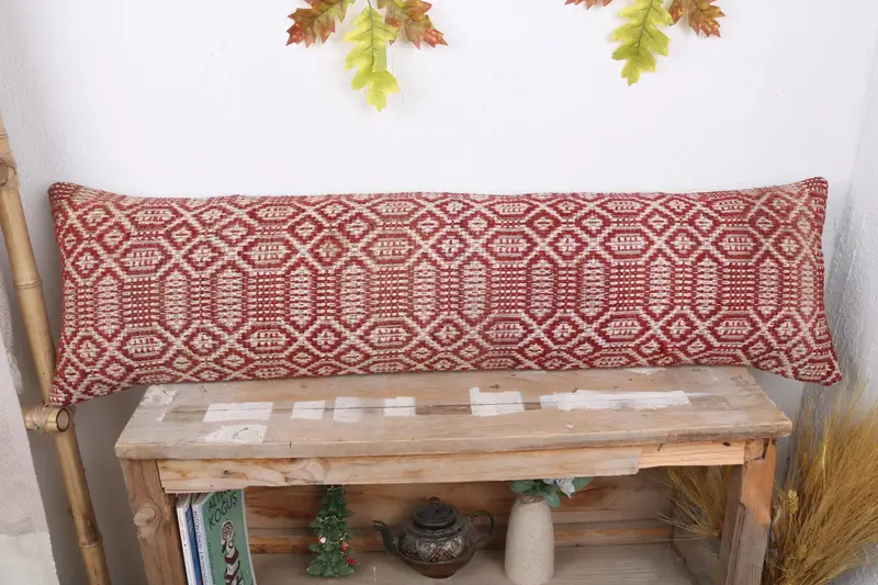 Interior Designer Pillow, Pillow, 12x43 Red Pillow Case, Decorative Bolster Pillow Cover, Vintage Kilim Throw Pillow, Indoor Pillow, Kilim Pillow - 2