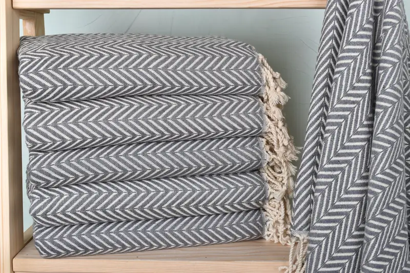 Dark Gray Chevron Towel, Organic Cotton/Linen, 40x71 Inches