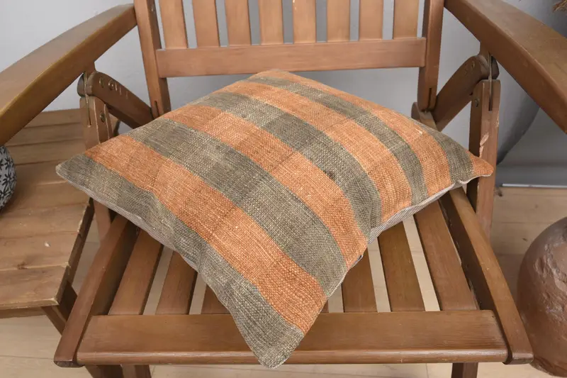 Turkish Kilim Pillow, 16x16 Orange Cushion Case, Home Decor Pillow, Cushion, Seat Pillow, Boho Pillow Sham Cover, Decorative Throw Pillow Case - 4