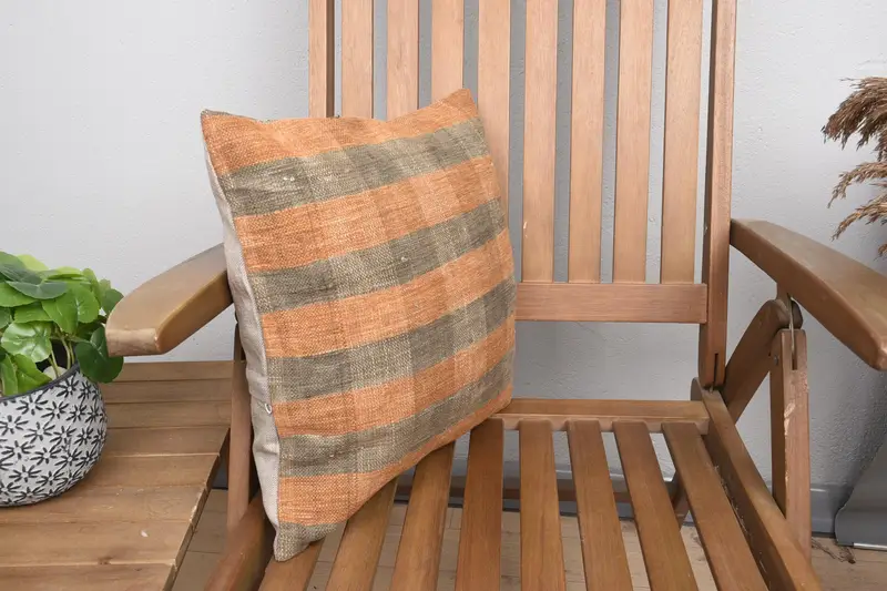 Turkish Kilim Pillow, 16x16 Orange Cushion Case, Home Decor Pillow, Cushion, Seat Pillow, Boho Pillow Sham Cover, Decorative Throw Pillow Case - 2