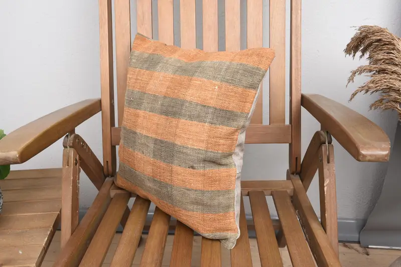 Turkish Kilim Pillow, 16x16 Orange Cushion Case, Home Decor Pillow, Cushion, Seat Pillow, Boho Pillow Sham Cover, Decorative Throw Pillow Case - 3