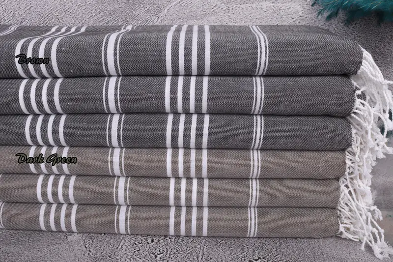 Striped Towel Turkish Cotton Hand Towel, Beige, Organic, 40x75 Inches