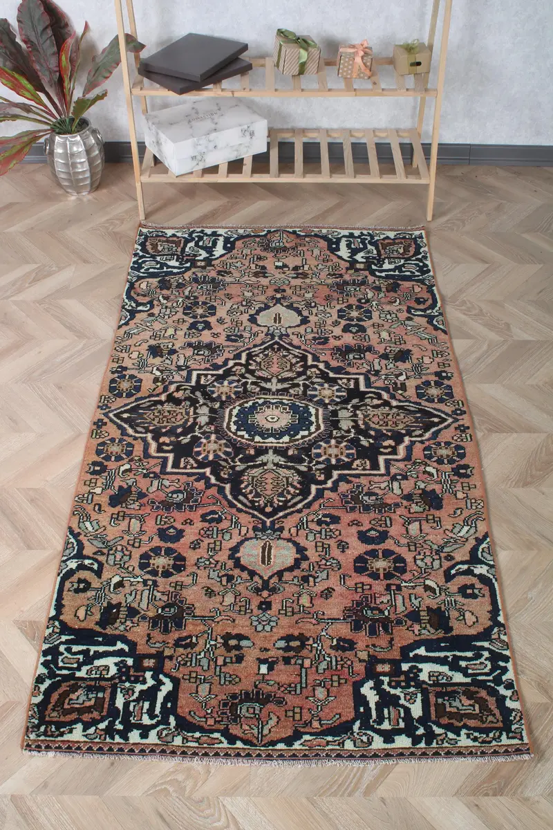 ターキッシュ アクセント ラグ 102x188cm ウーシャク ブラウン 幾何学模様 ヴィンテージ ラグ - 1