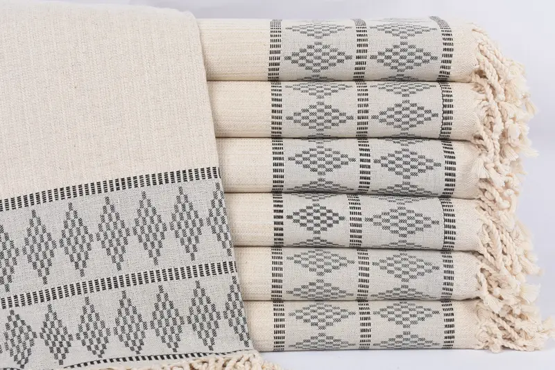 Beach Towel Black Kilim Design, 70x36 Inches, Personalized Turkish Linen